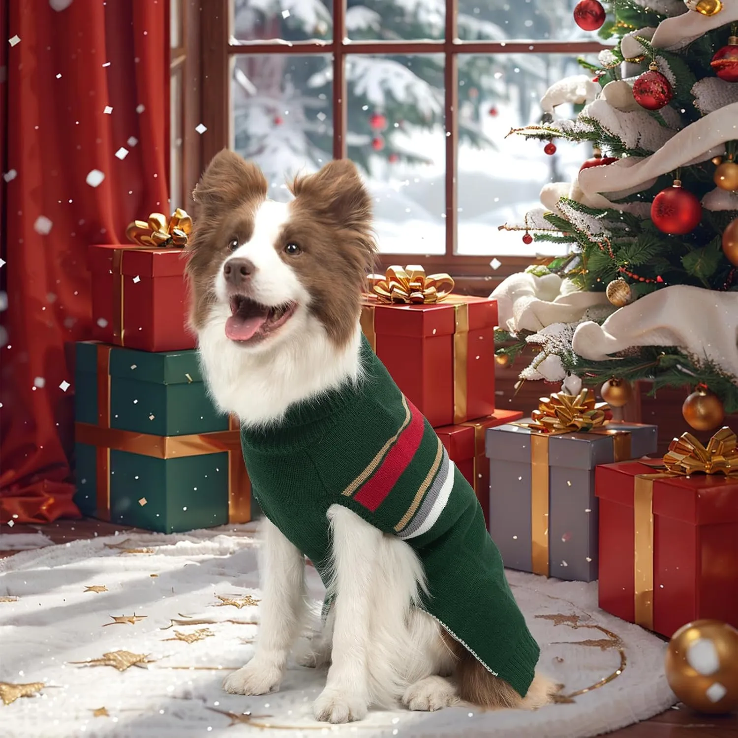 PAWCHIE Dog Sweater for Large Size Dog Girls Boys, Warm Coat Turtleneck Thick Dog Clothes with Leash Hole, Stretchy Knitted Dog Outfit for Small to Large Doggy Puppy Cat, Green L