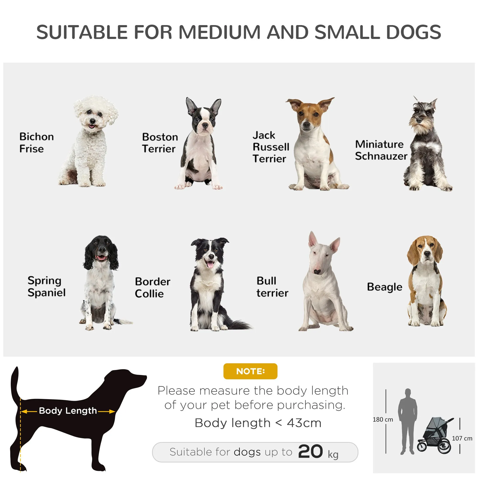 PawHut 3 Wheel Pet Stroller, for Medium Small Dogs, Foldable Cat Pram - Grey