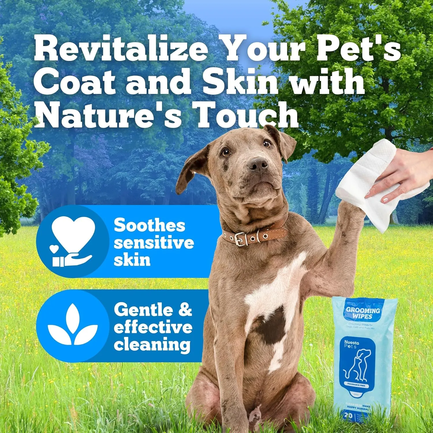 Pets XL Hypoallergenic Pet Wipes - Deodorizing No Bath Cleaning for Dogs & Puppy Grooming | Ear, Face, Butt, Paw Wet Wipe | Enriched w/Aloe, Chamomile, Oat Amino Acids | Healthier Coat & Skin