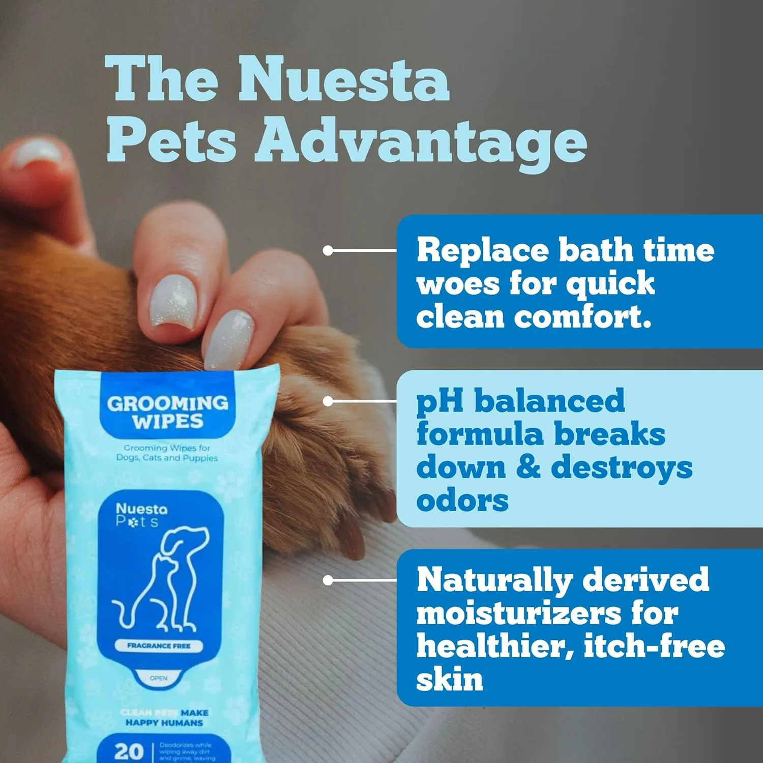 Pets XL Hypoallergenic Pet Wipes - Deodorizing No Bath Cleaning for Dogs & Puppy Grooming | Ear, Face, Butt, Paw Wet Wipe | Enriched w/Aloe, Chamomile, Oat Amino Acids | Healthier Coat & Skin