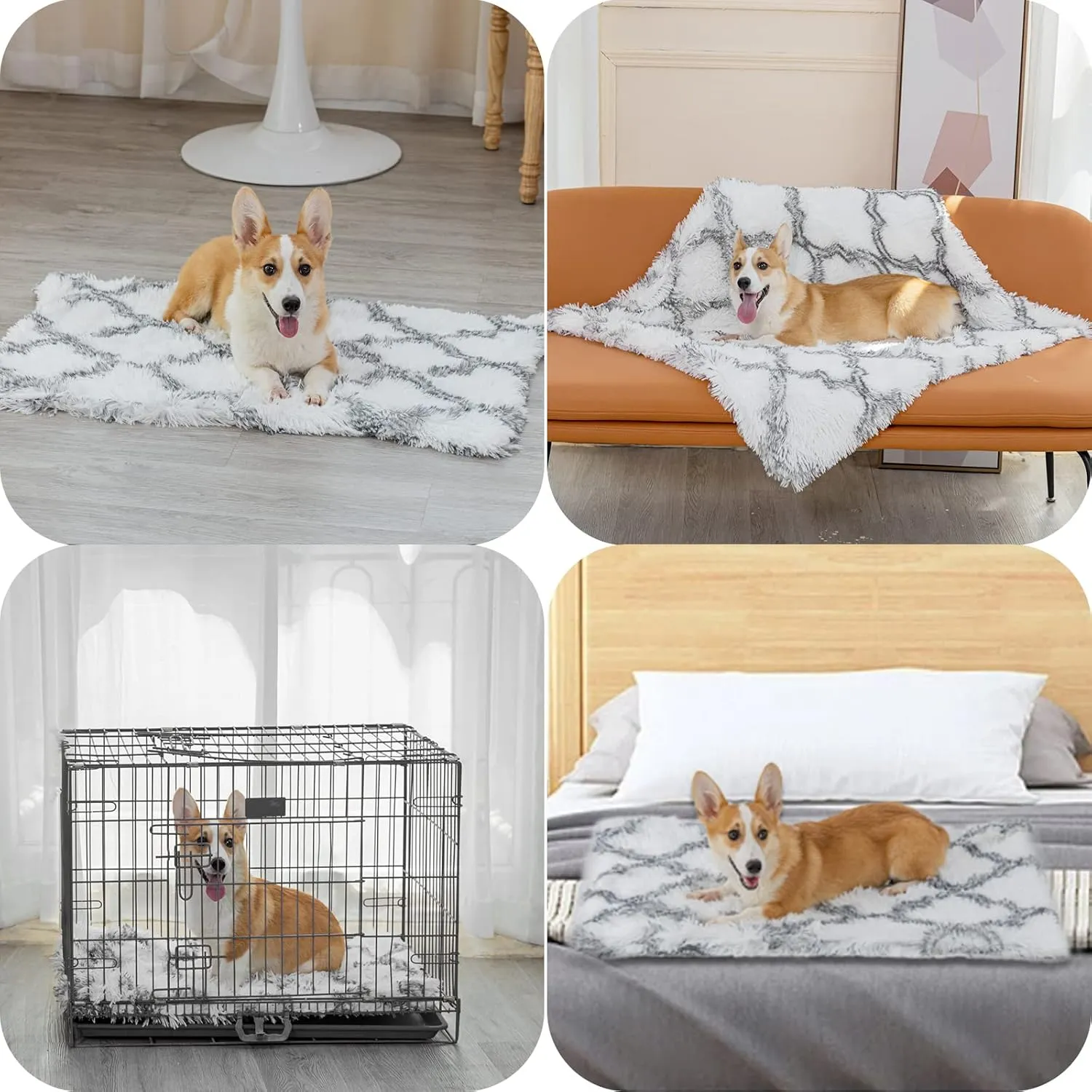 PJYuCien Fluffy Fleece Calming Pet Throw Blanket, Super Soft and Warm for Indoor Cats and Dogs, Small 16 * 24", Machine Washable, Grey Diamond Pattern, White Puppy Blanket