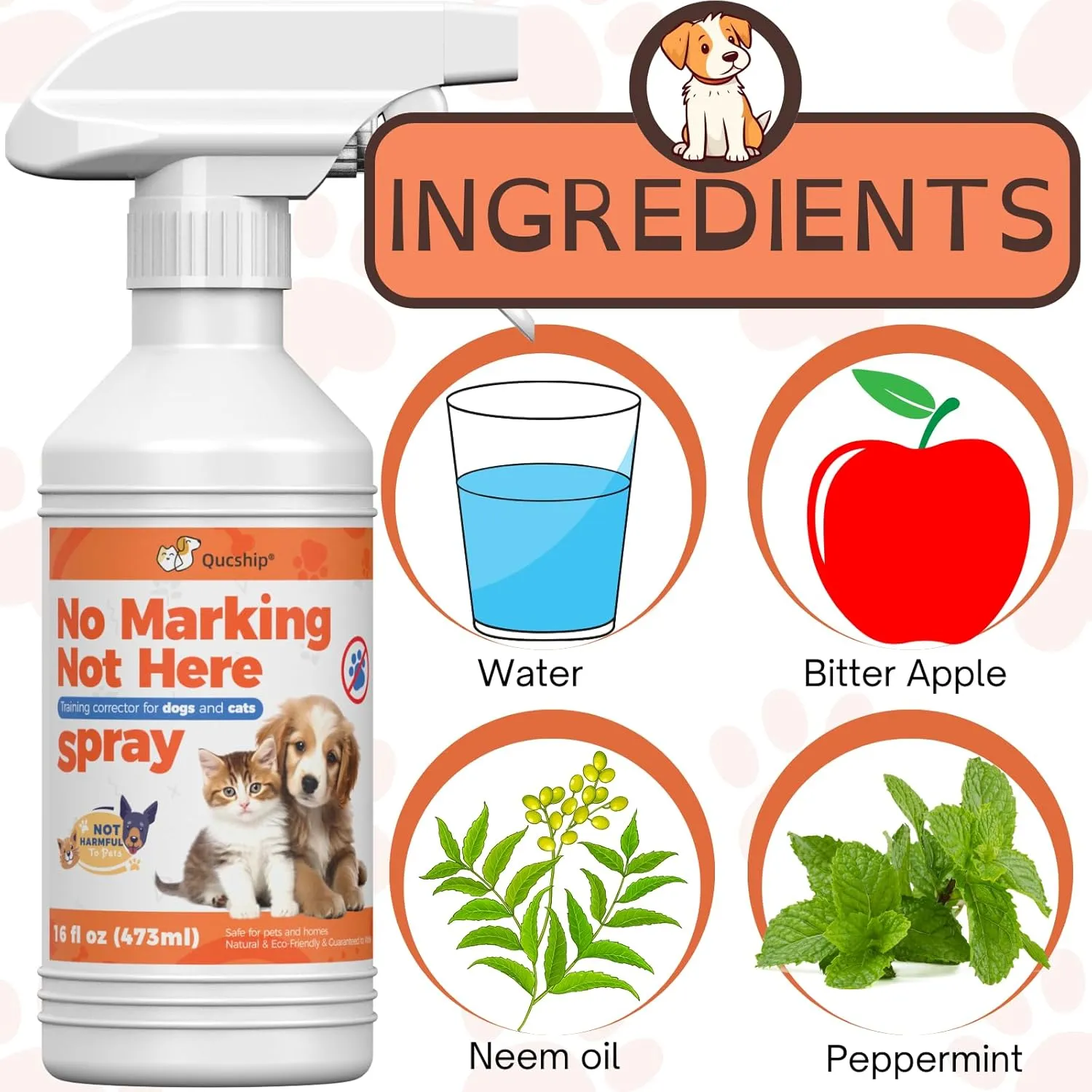 Qucship 16 Oz Special Training Spray for Dog's Random Urination Behavior, Quickly Develop Good Excretion Habits