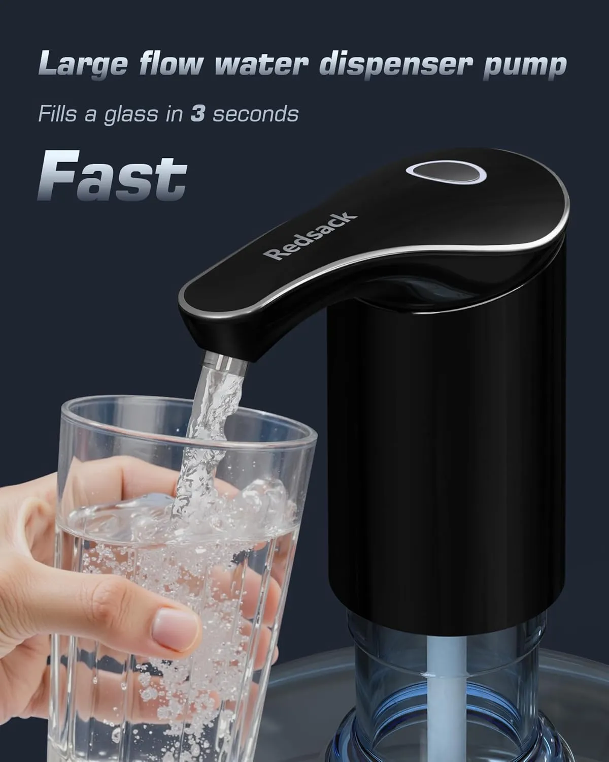 Rechargeable Water Dispenser Pump for 5 Gallon Bottle, Electric USB-C Large Flow Water Jug Dispenser, Portable Automatic Submersible Bottle Pump Silent Operation for Camping Home Office