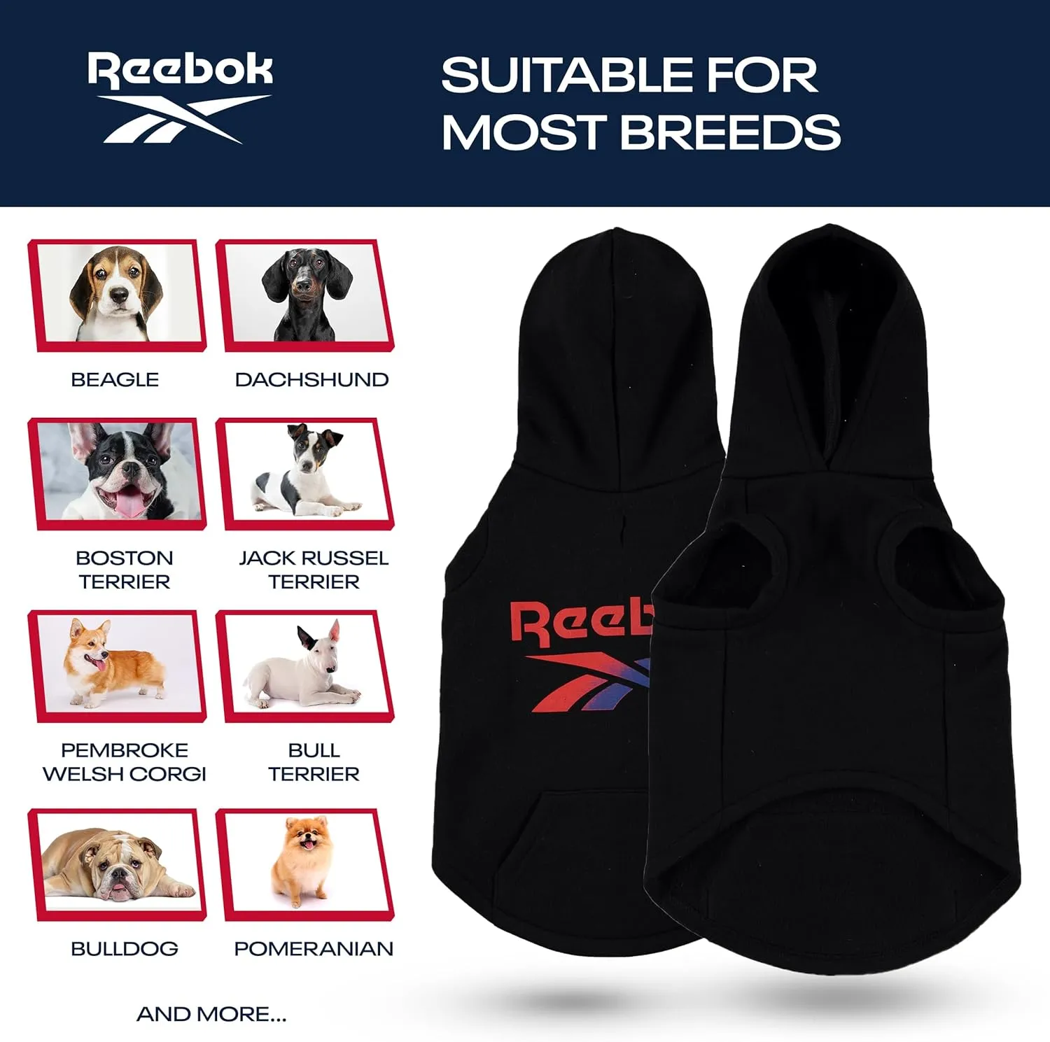 Reebok Dog Hoodie  Fleece Dog Sweater with Leash Hole, Cold Winter Dog Sweatshirt for Small Medium and Large Dogs, Premium Dog Fall Sweater Pullover Hoodie, Cozy Warm Perfect Dog Christmas Outfit