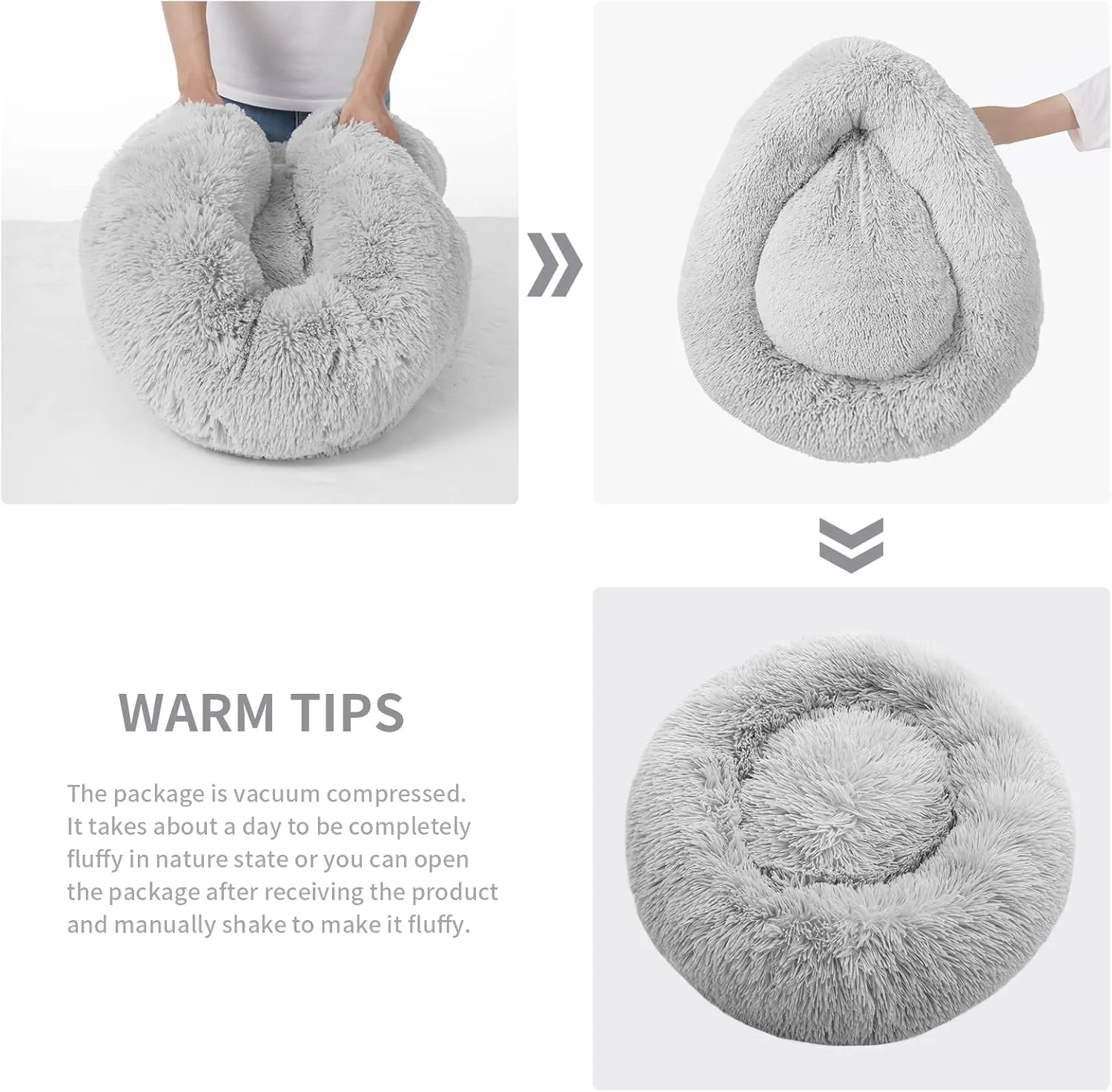 Small Cat Bed for Indoor Cats, Self-Warming Donut Kitty Bed for Small Cats Keeping Warm, Washable Pet Bed with Anti Slip Base, 20 LightGrey