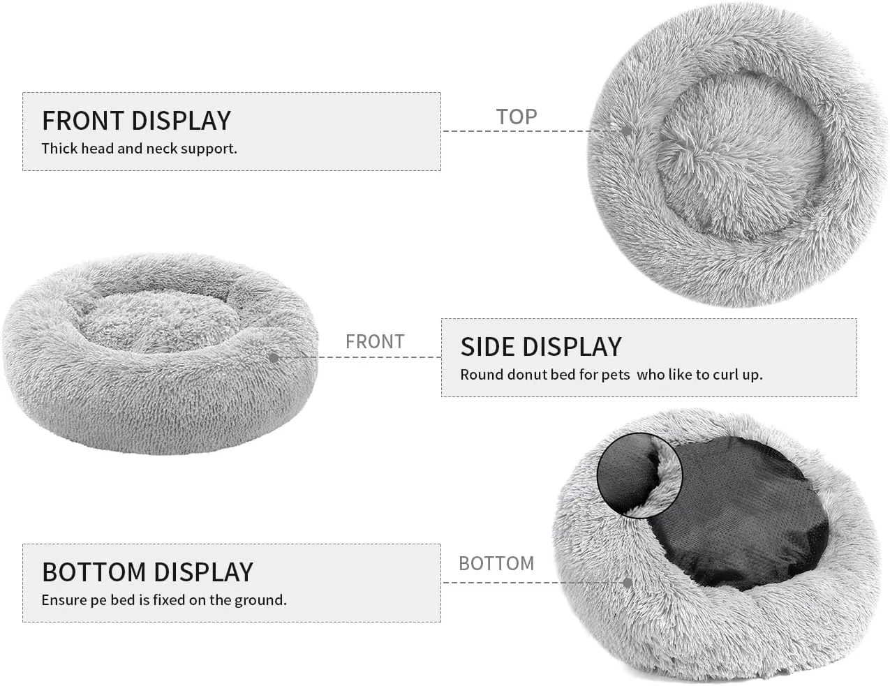 Small Cat Bed for Indoor Cats, Self-Warming Donut Kitty Bed for Small Cats Keeping Warm, Washable Pet Bed with Anti Slip Base, 20 LightGrey