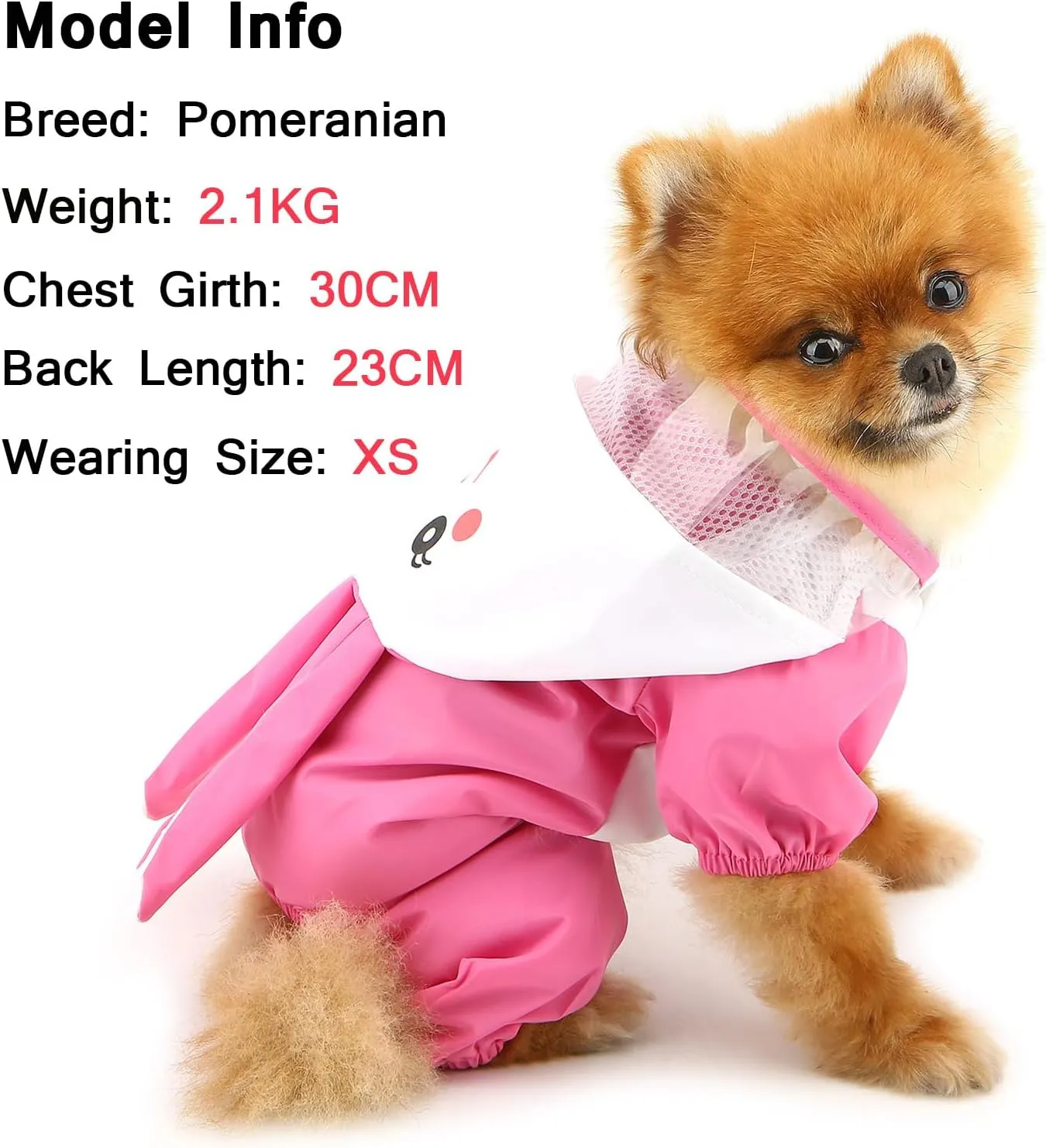 SMALLLEE_LUCKY_STORE Cute Bunny Raincoat for Small Dogs with Clear Hoood Leash D-Ring Puppy Botton Down Rain Jacket Full Boby 4 Leg Jumpsuit Lightweight Waterproof Clothes,Pink M