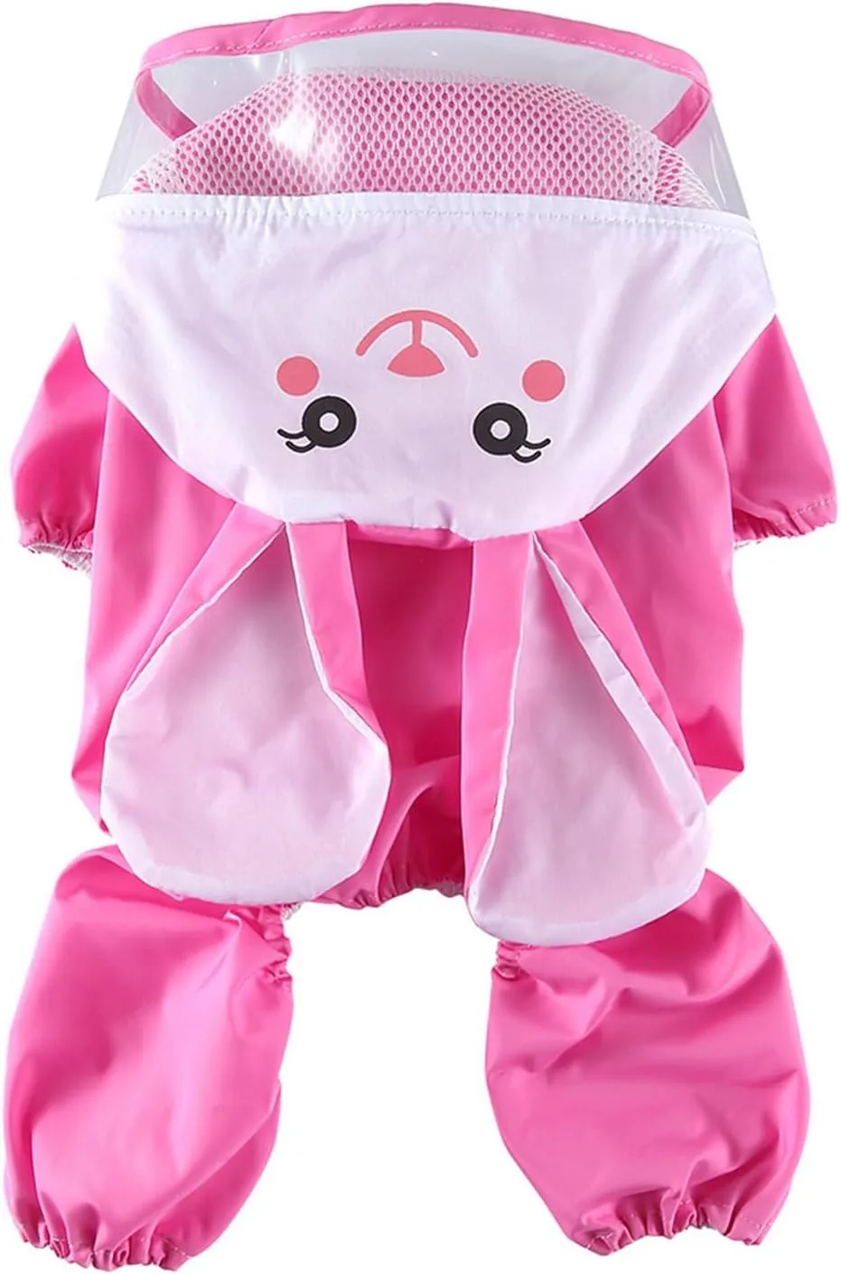 SMALLLEE_LUCKY_STORE Cute Bunny Raincoat for Small Dogs with Clear Hoood Leash D-Ring Puppy Botton Down Rain Jacket Full Boby 4 Leg Jumpsuit Lightweight Waterproof Clothes,Pink M