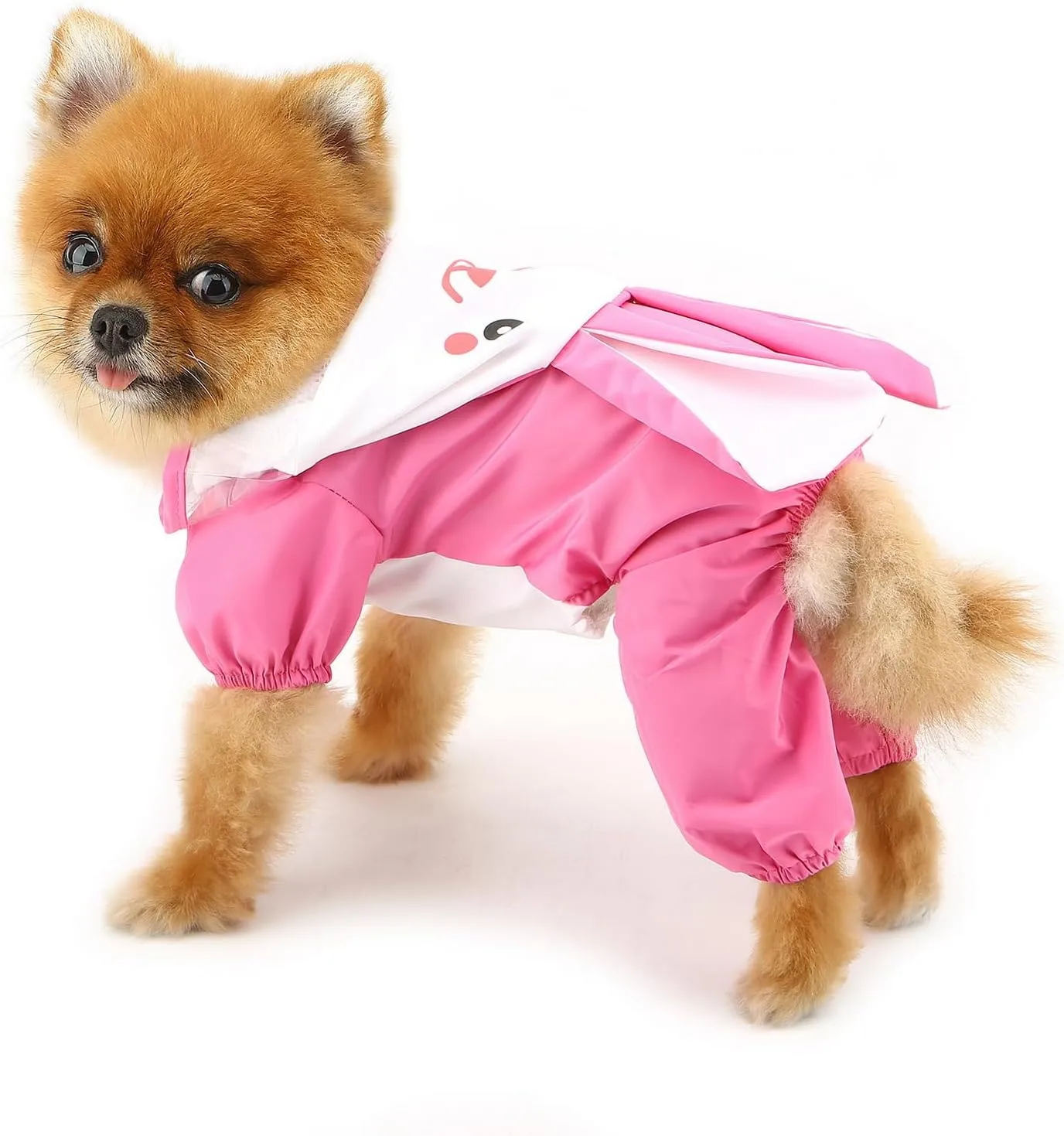 SMALLLEE_LUCKY_STORE Cute Bunny Raincoat for Small Dogs with Clear Hoood Leash D-Ring Puppy Botton Down Rain Jacket Full Boby 4 Leg Jumpsuit Lightweight Waterproof Clothes,Pink M