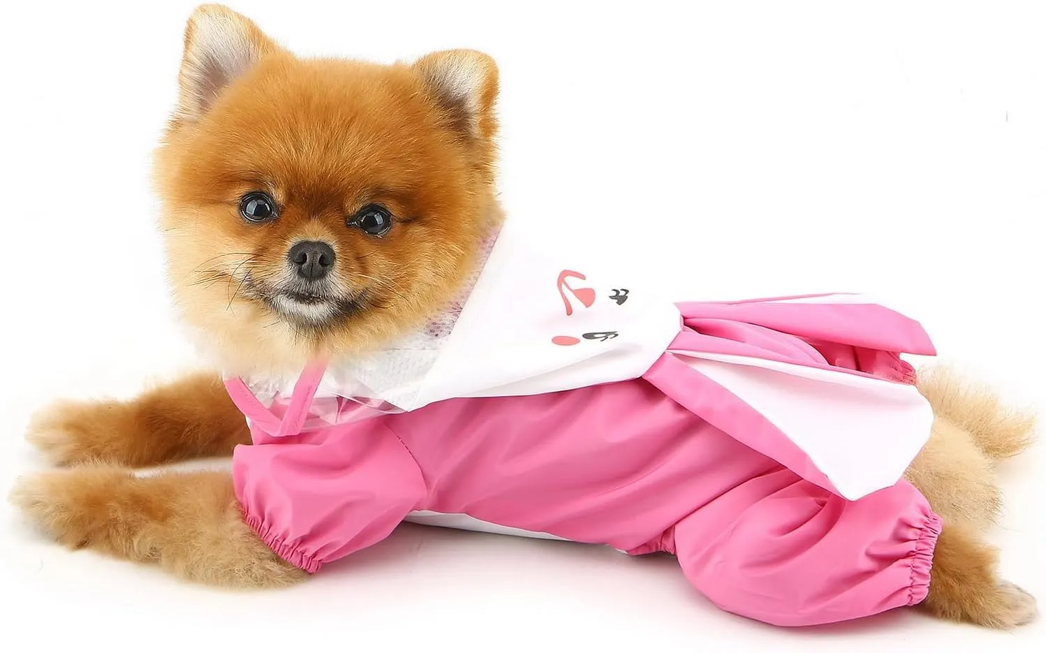 SMALLLEE_LUCKY_STORE Cute Bunny Raincoat for Small Dogs with Clear Hoood Leash D-Ring Puppy Botton Down Rain Jacket Full Boby 4 Leg Jumpsuit Lightweight Waterproof Clothes,Pink M