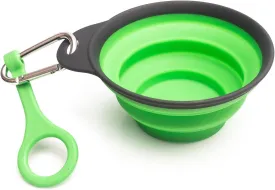 Travel Collapsible Dog Bowl Green, 12oz Portable Pet Feeder, 1 Carabineer, 100% Silicone, Foldable Expandable for Dog/Cat Food Water Feeding, Travel Bowl for Camping Walking Parking Traveling