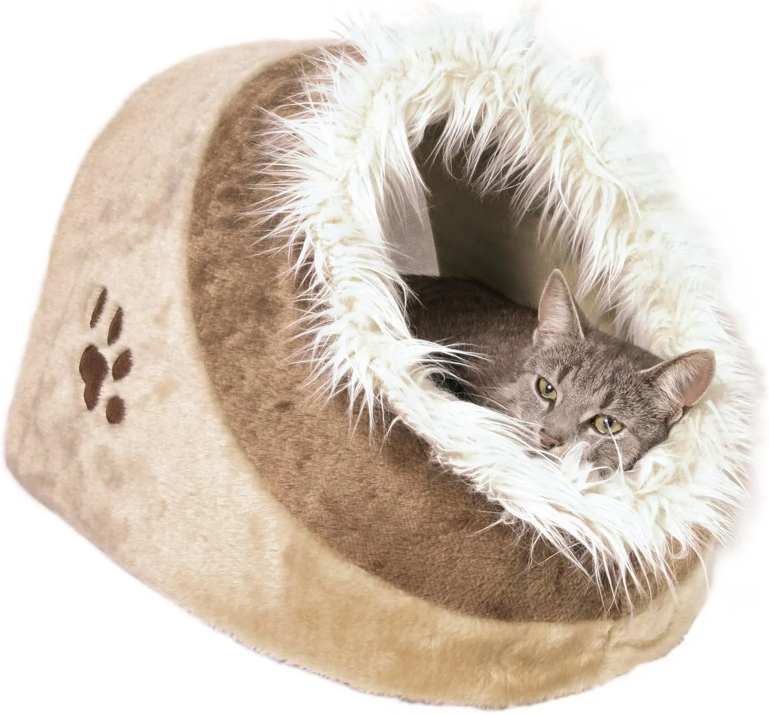TRIXIE Minou Cuddly Cave Cat Bed with Removable Cushion, Non-Skid Bottom,Beige/Brown, Medium