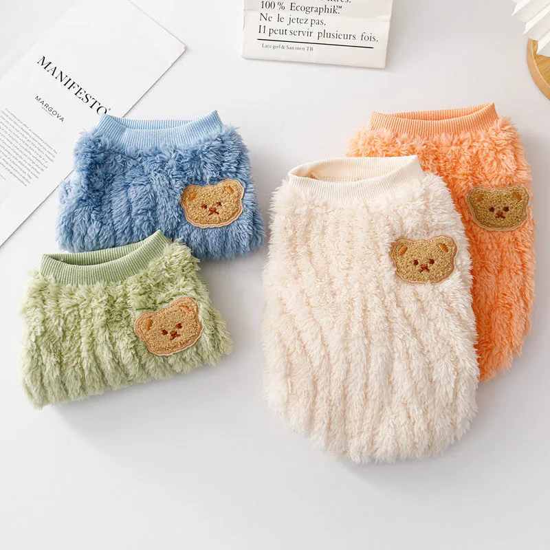 Warm Fleece Bear Printed Dog Cat Vest
