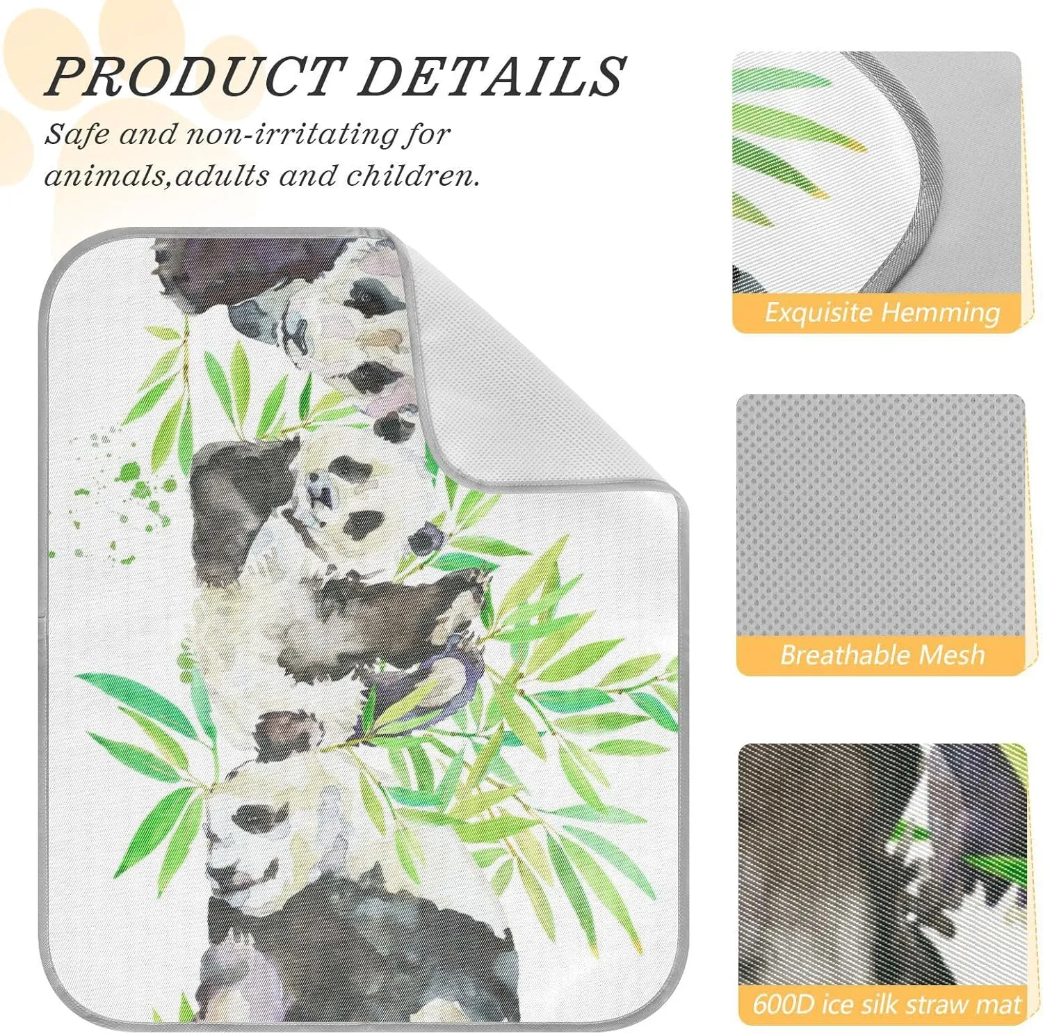 Washable Dog Cooling Mat Panda Bear Watercolor Summer Cats Sleeping Mat Greem Bamboo Dog Bed Mats 23.6 * 38.6inch Pet Ice Silk Sleep Kennel Pad Animal Sleep Bed for Home Outdoor Travel