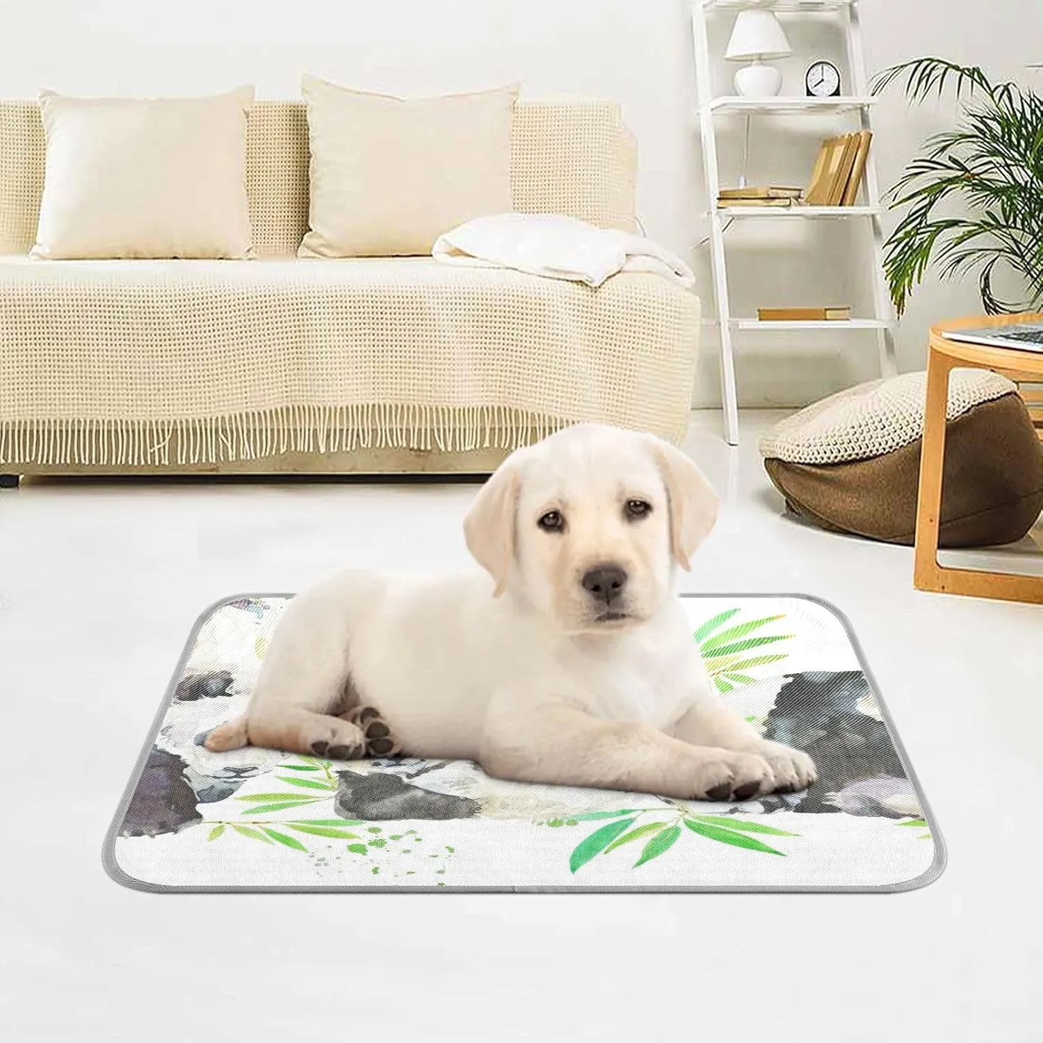 Washable Dog Cooling Mat Panda Bear Watercolor Summer Cats Sleeping Mat Greem Bamboo Dog Bed Mats 23.6 * 38.6inch Pet Ice Silk Sleep Kennel Pad Animal Sleep Bed for Home Outdoor Travel