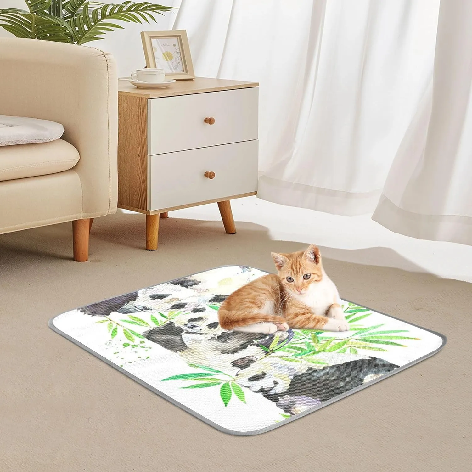 Washable Dog Cooling Mat Panda Bear Watercolor Summer Cats Sleeping Mat Greem Bamboo Dog Bed Mats 23.6 * 38.6inch Pet Ice Silk Sleep Kennel Pad Animal Sleep Bed for Home Outdoor Travel