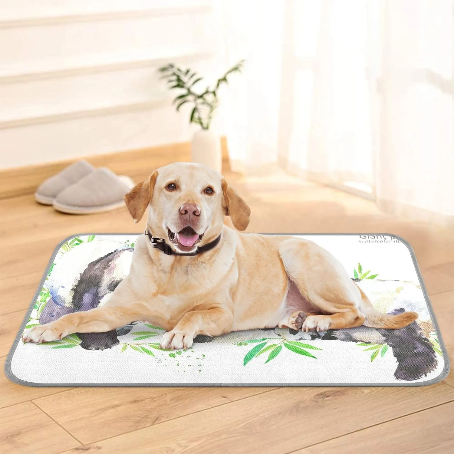 Washable Dog Cooling Mat Panda Bear Watercolor Summer Cats Sleeping Mat Greem Bamboo Dog Bed Mats 23.6 * 38.6inch Pet Ice Silk Sleep Kennel Pad Animal Sleep Bed for Home Outdoor Travel