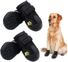 Waterproof Dog Boots, Dog Outdoor Shoes for Medium to Large Dogs with Two Reflective Fastening Straps and Rugged Anti-Slip Sole (Black 4PCS).