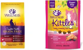 Wellness Complete Health Grain Free Senior Dry Cat Food, 5 Pound Bag Bundle Kittles Natural Grain Free Cat Treats (Chicken, 2 oz)