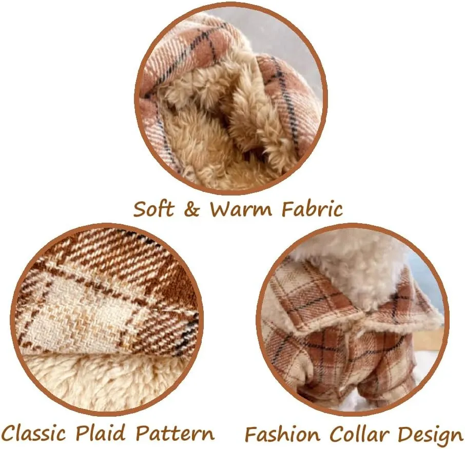 Windproof Warm Jackets for Dogs: Cold Weather Coat with Lapel, Berber Fleece Extra Warm Pet Apparel Button Design for Small Dogs(Brown,Medium)