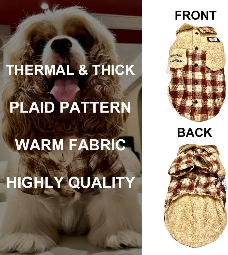 Windproof Warm Jackets for Dogs: Cold Weather Coat with Lapel, Berber Fleece Extra Warm Pet Apparel Button Design for Small Dogs(Brown,Medium)