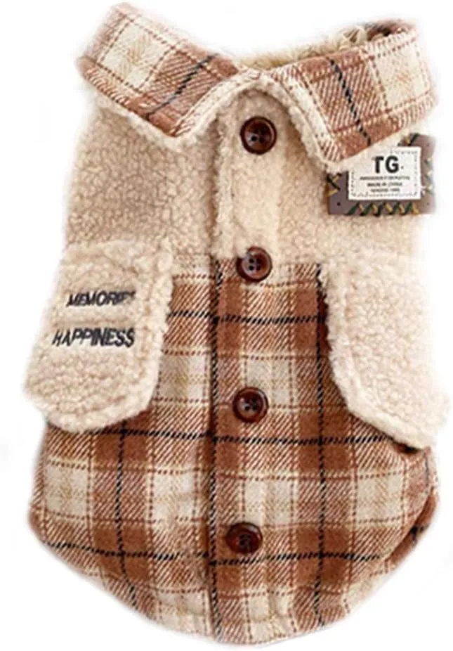 Windproof Warm Jackets for Dogs: Cold Weather Coat with Lapel, Berber Fleece Extra Warm Pet Apparel Button Design for Small Dogs(Brown,Medium)