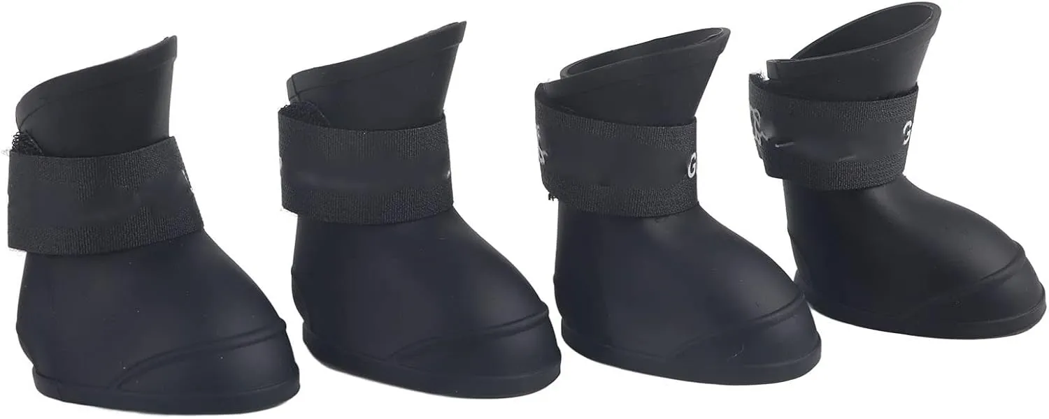Yctze 4pcs Silicone Protective Waterproof Dog Boots, Antislip Snow Shoes for Small Dogs, Ideal for French, Cute Pet Rain Wellies (L Black)