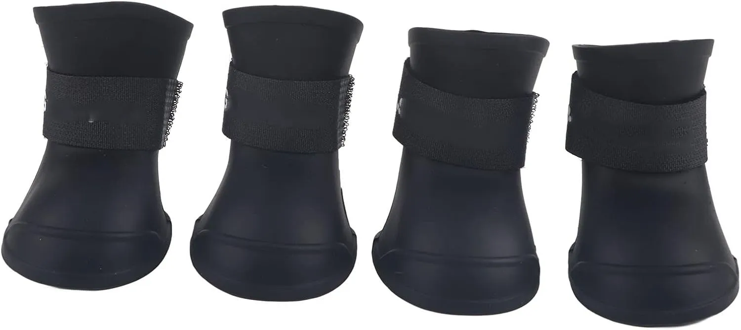Yctze 4pcs Silicone Protective Waterproof Dog Boots, Antislip Snow Shoes for Small Dogs, Ideal for French, Cute Pet Rain Wellies (L Black)