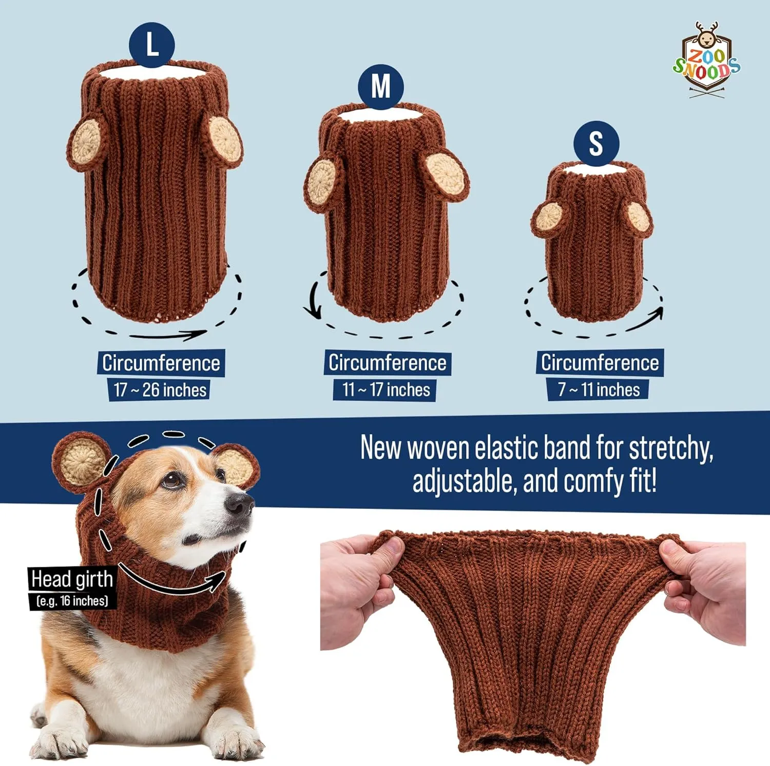 Zoo Snoods Bunny Costume - Knit Easter Dog Snood Ear Wrap for Pets, Warm Neck Cover for Halloween and Winter (Large)