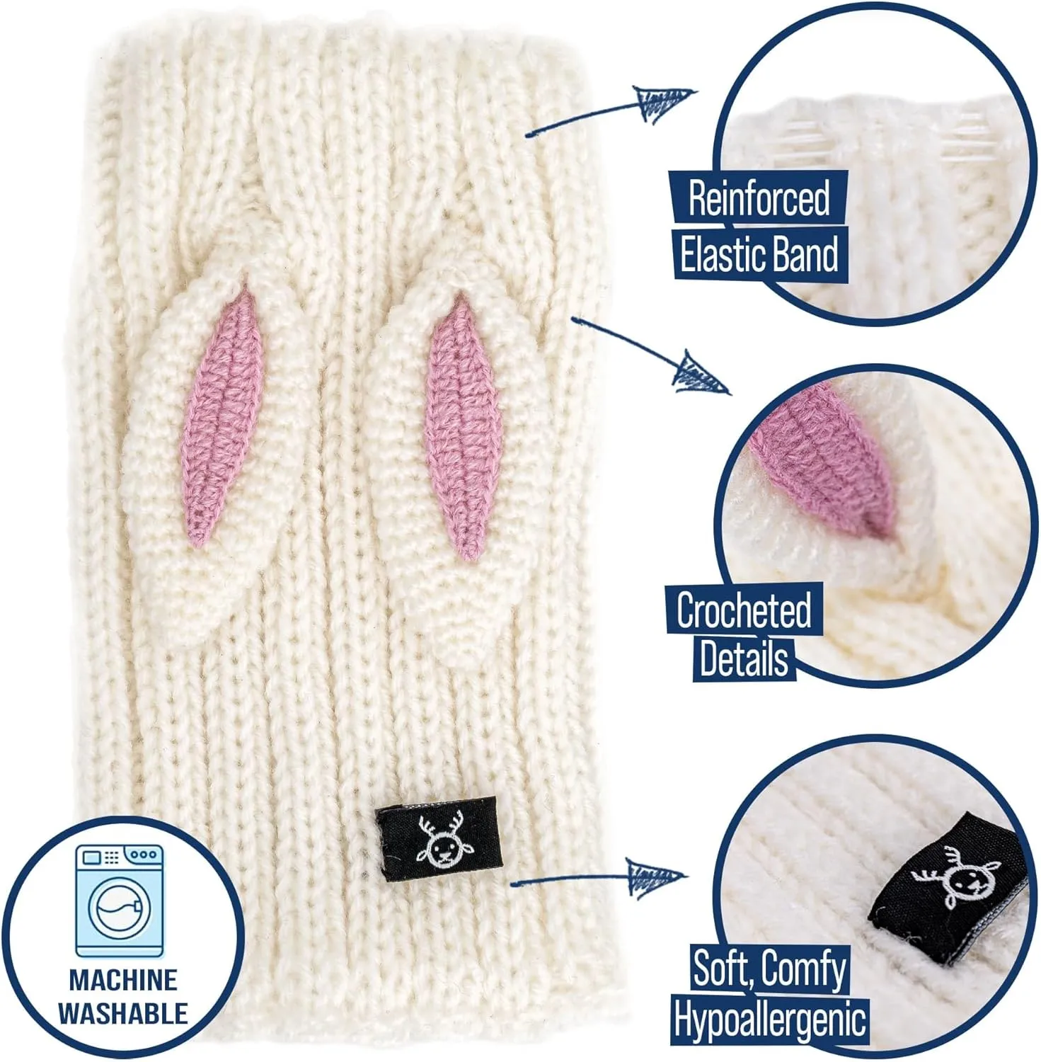 Zoo Snoods Bunny Costume - Knit Easter Dog Snood Ear Wrap for Pets, Warm Neck Cover for Halloween and Winter (Large)